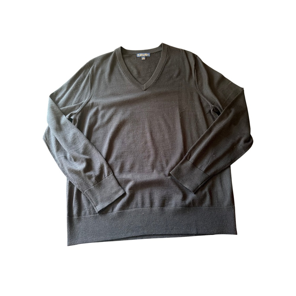 Brooks Brothers V-Neck Sweater Black Extra Fine Merino Wool XL Long Sleeve